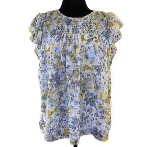 Banana Republic Floral Smocked Top with Cap Sleeves Size Medium